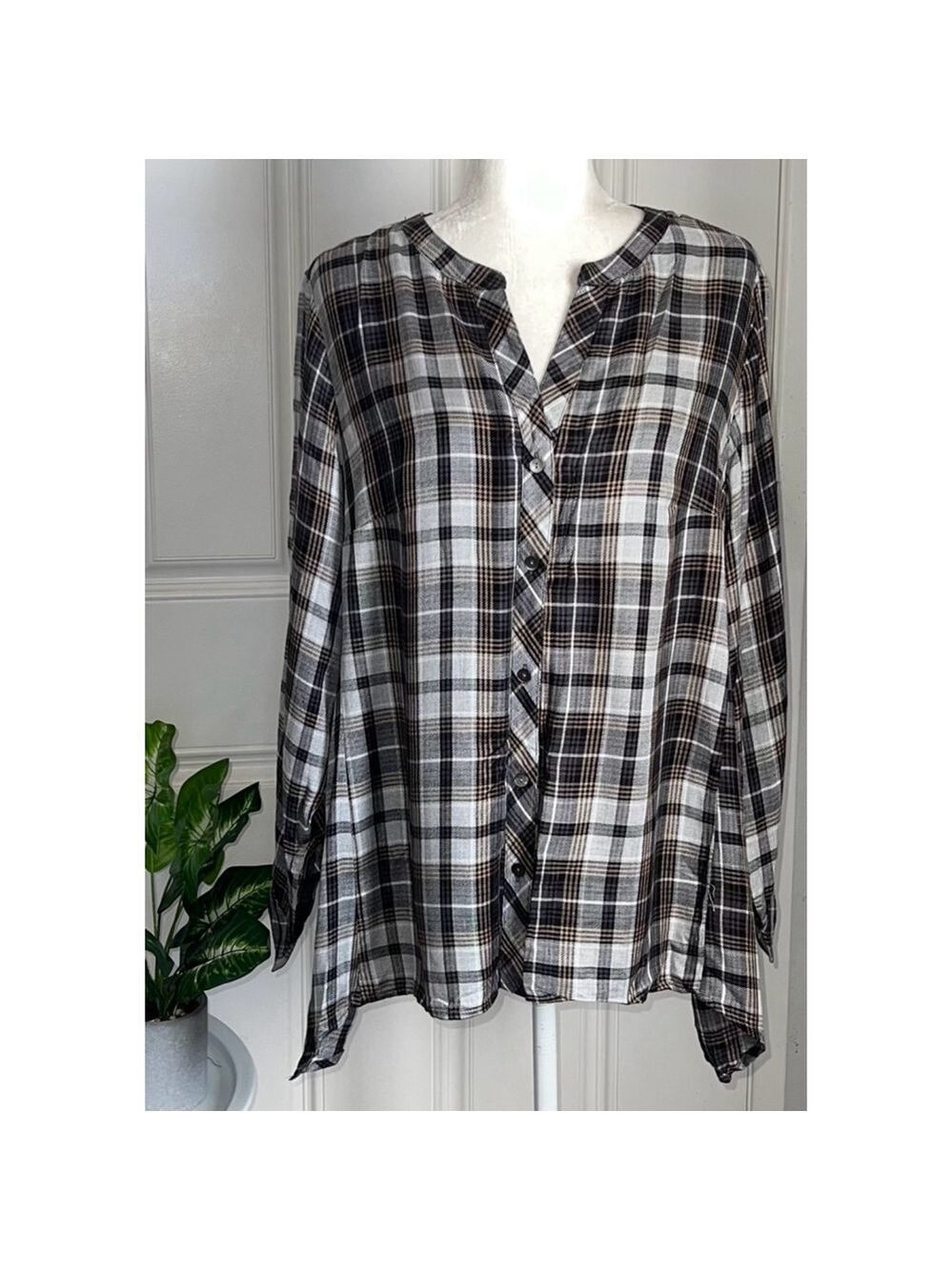 Women's Workshop Republic Clothing Plaid Shirt 1X Black White